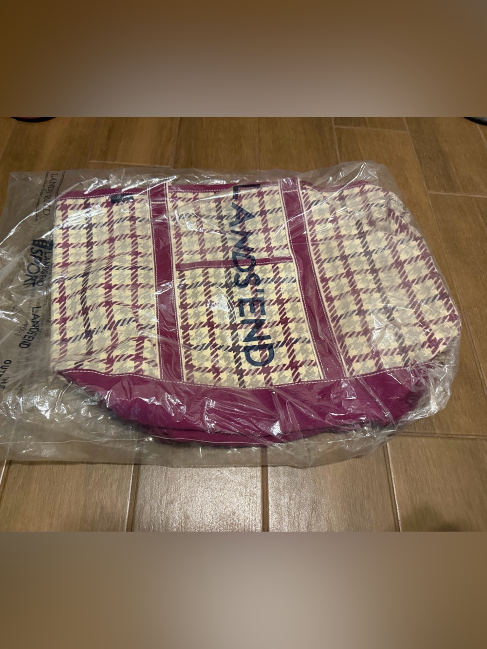 Pink Plaid Canvas Tote Bag - Large